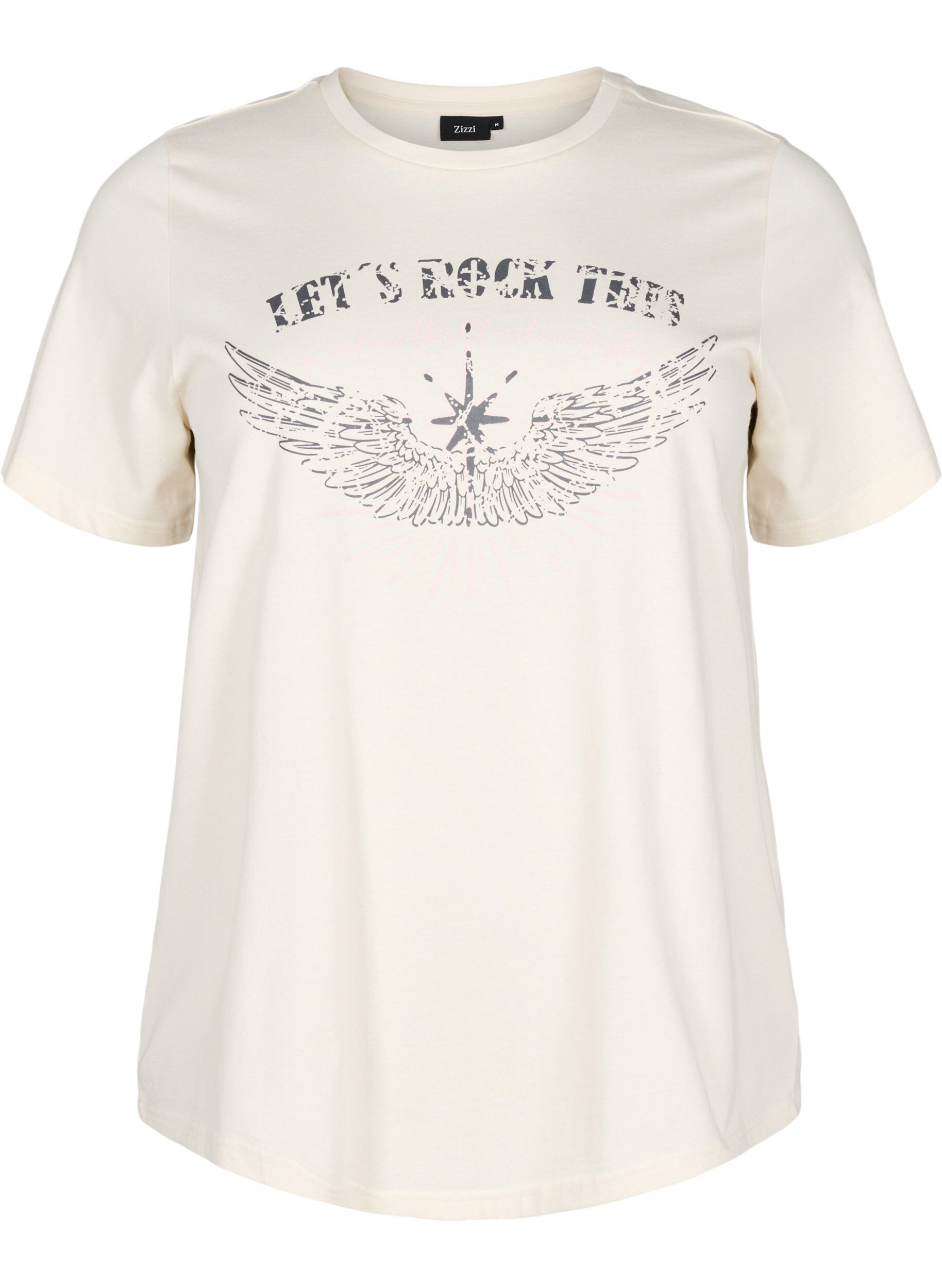 Zizzifashion Organic cotton T-shirt with print on the front, Vanilla, Packshot image number 0