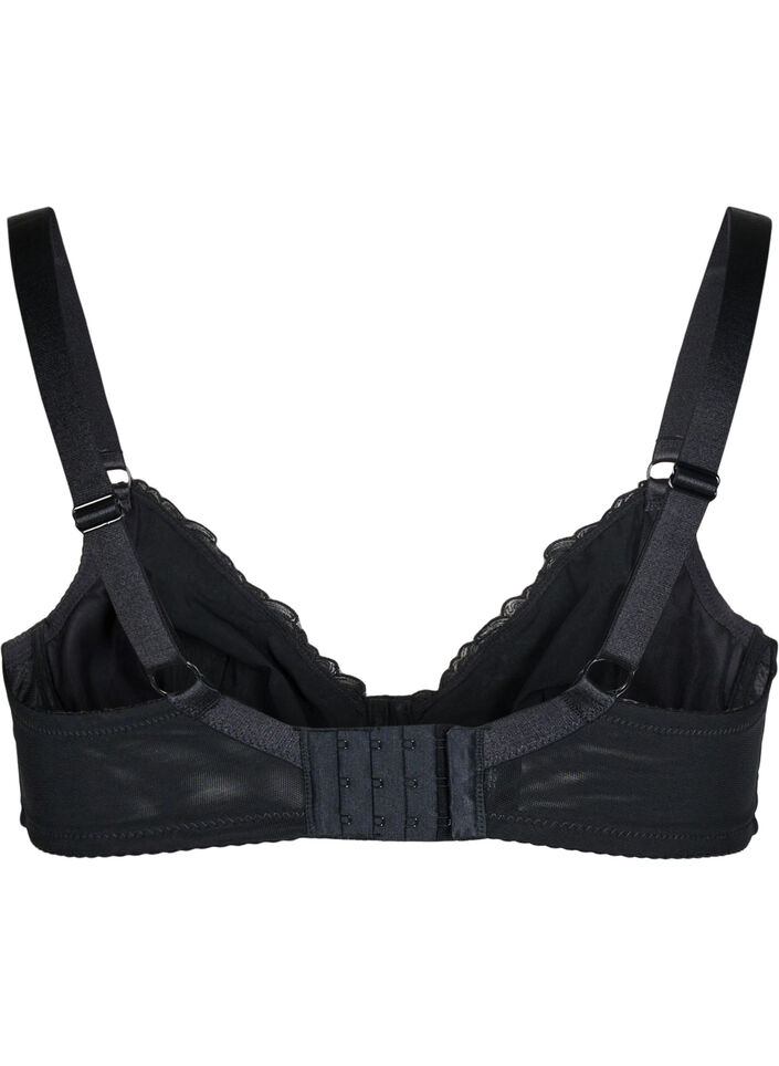 Full cover bra in mesh with embroidered pattern, Black, Packshot image number 1
