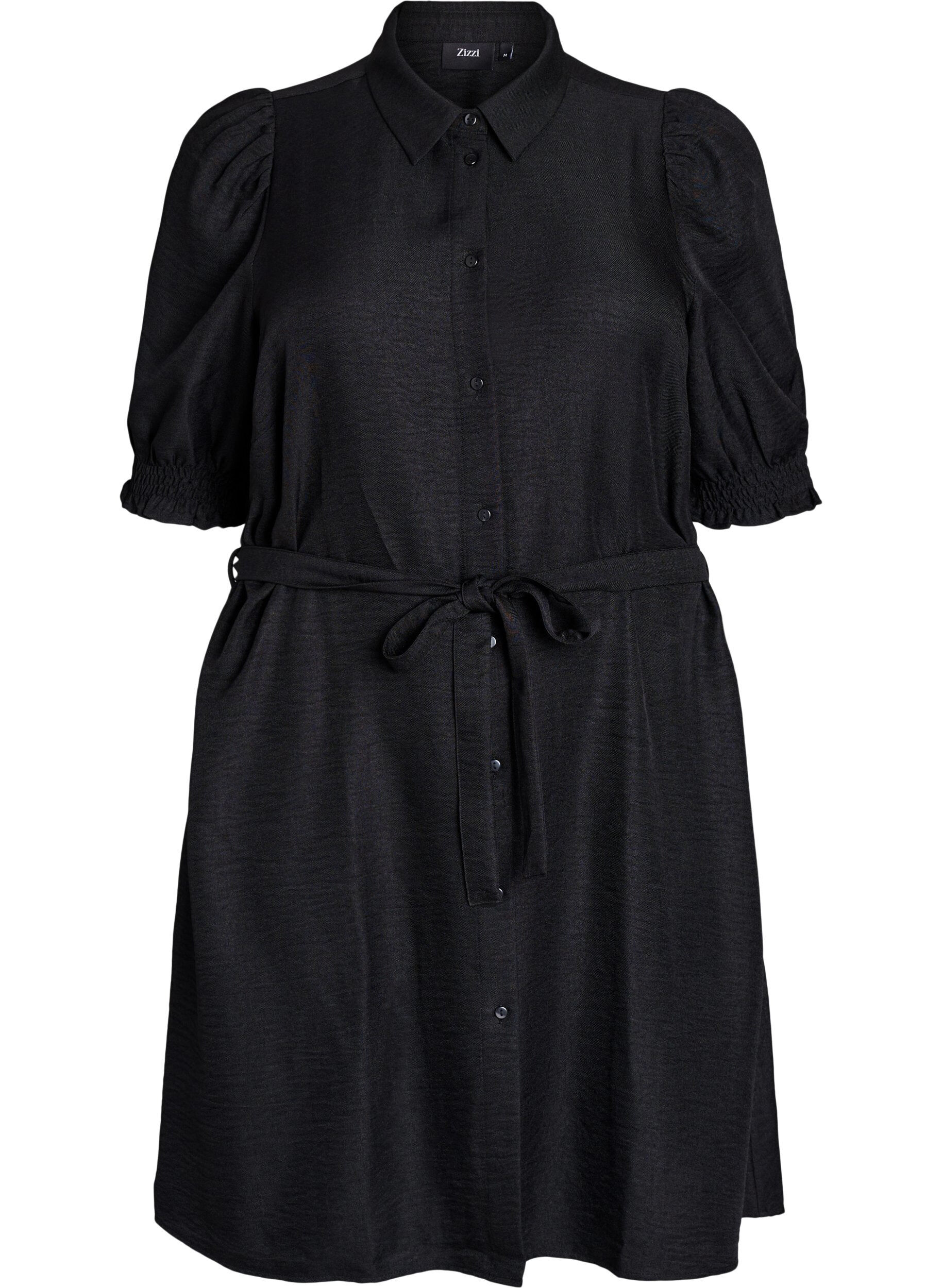 Zizzifashion Knee-length shirt dress with tie belt, Black, Packshot image number 0
