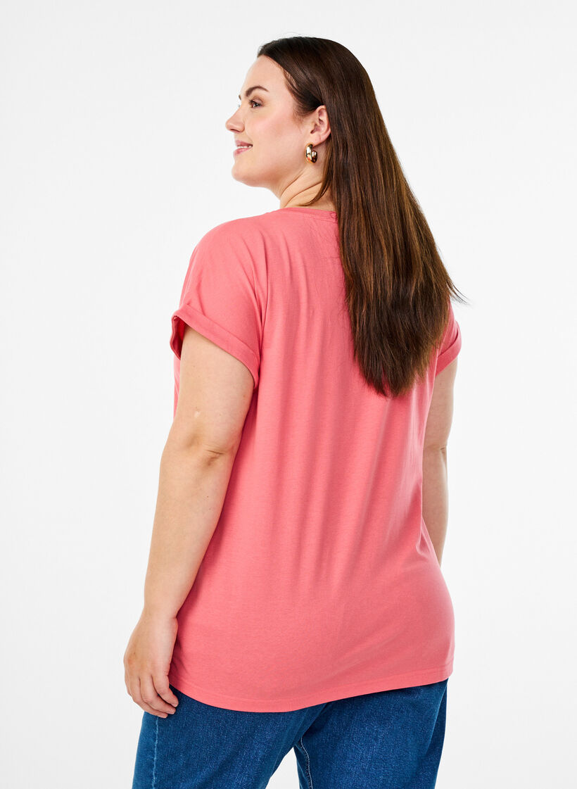 Short-sleeved cotton blend t-shirt, Rose, Model image number 2