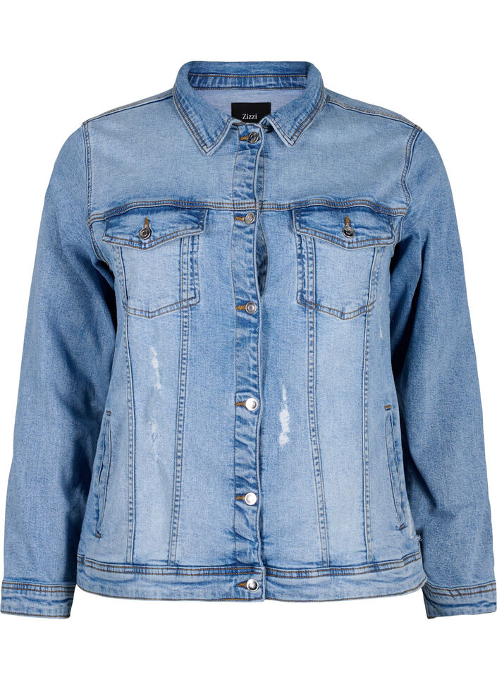 Short cotton denim jacket, Light blue denim, Packshot image number 0