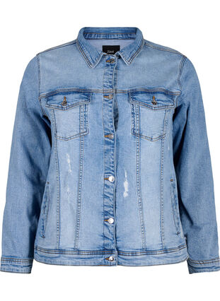 Short cotton denim jacket, Light blue denim, Packshot image number 0