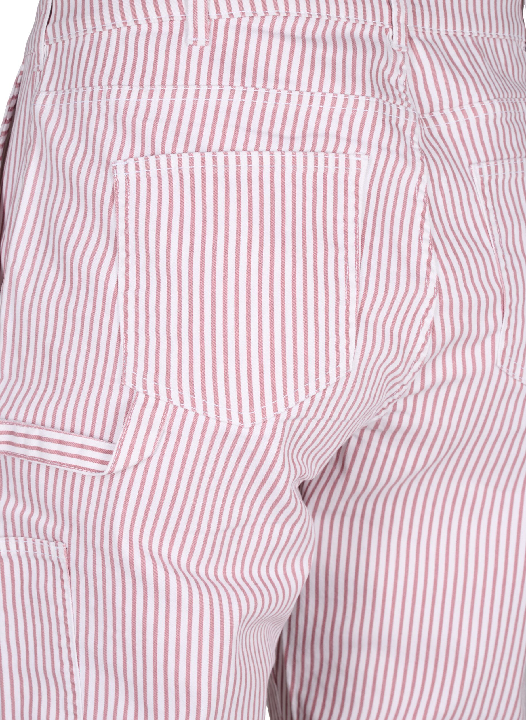 Zizzifashion Striped cargo jeans with a straight fit, Rose White Stripe, Packshot image number 3