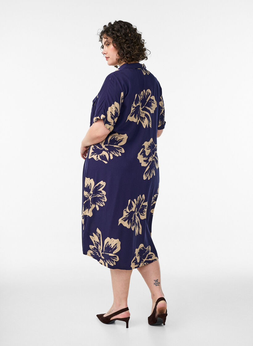 Long shirt dress with short sleeves, Blue, Model image number 1