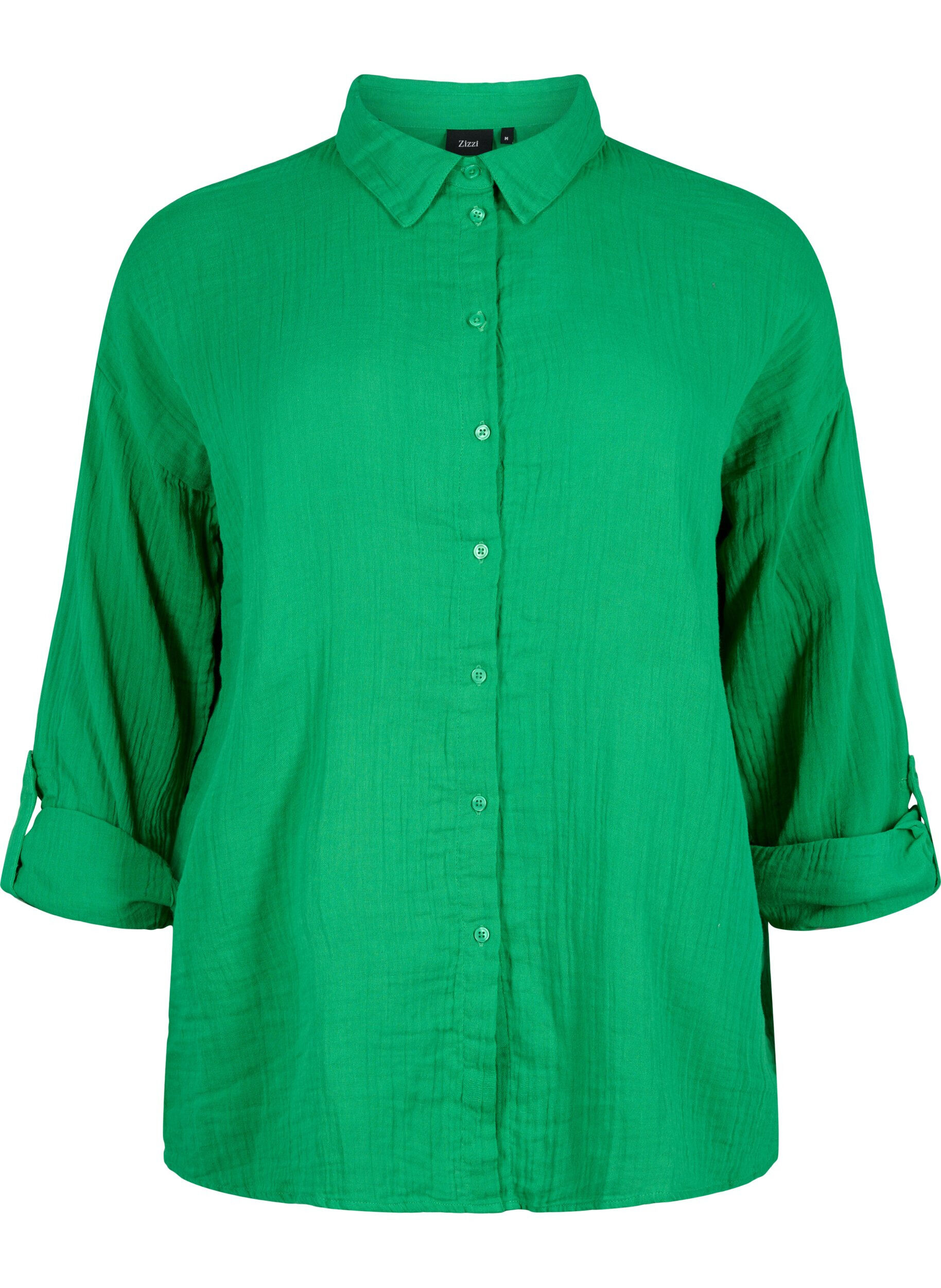 Zizzifashion Shirt with cotton muslin collar, Jolly Green, Packshot image number 0