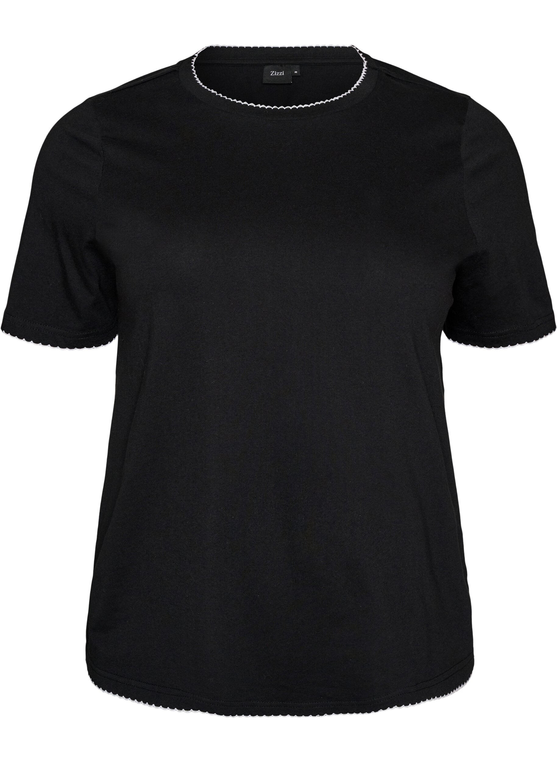 Zizzifashion Cotton T-shirt with wavy contrasting edges, Black, Packshot image number 0