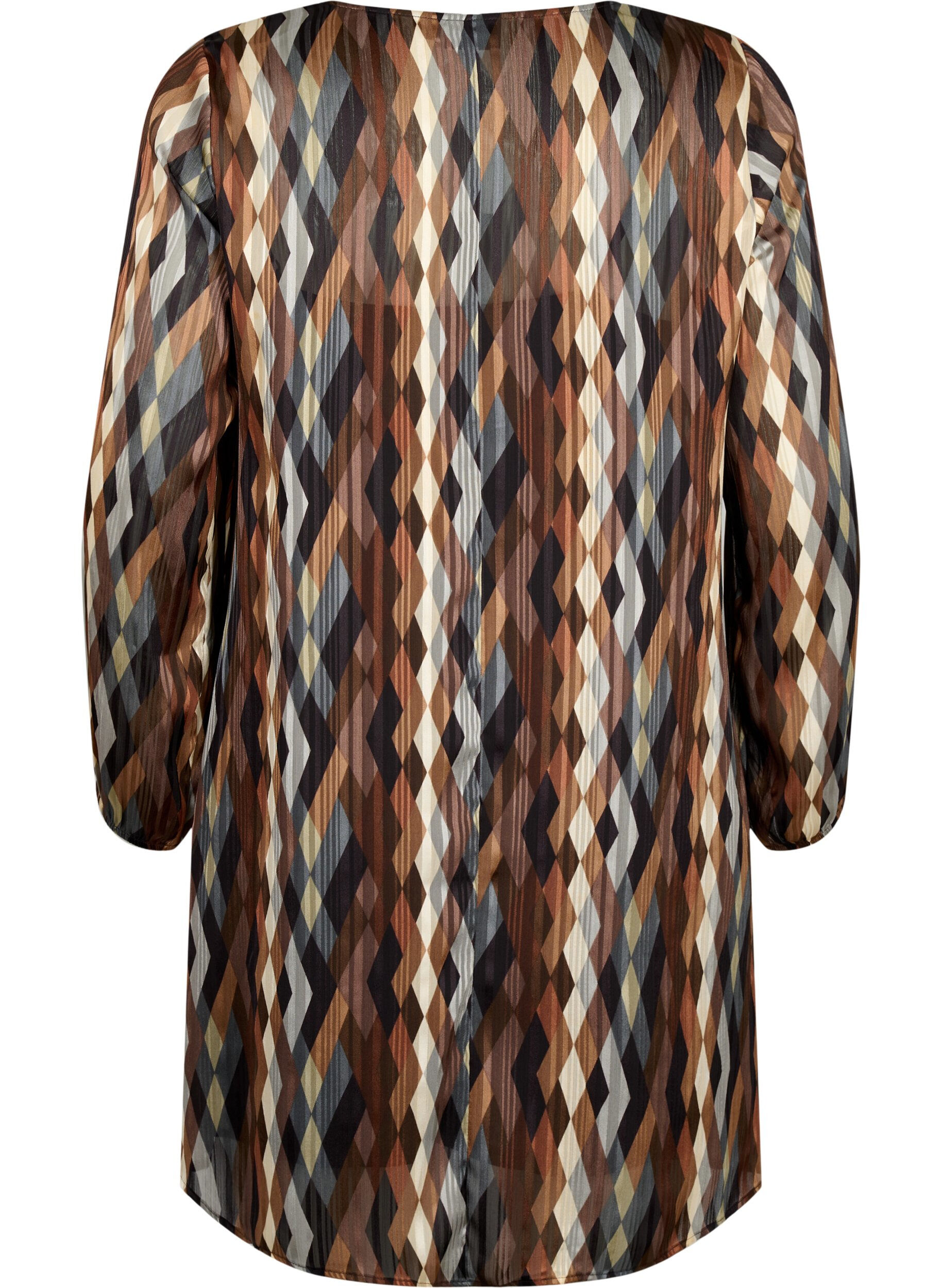 Zizzifashion Long-sleeved dress with V-neck and print, Earthy Zig Zag, Packshot image number 1