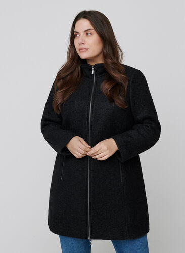 Jacket with wool and a zip, Black, Model image number 0