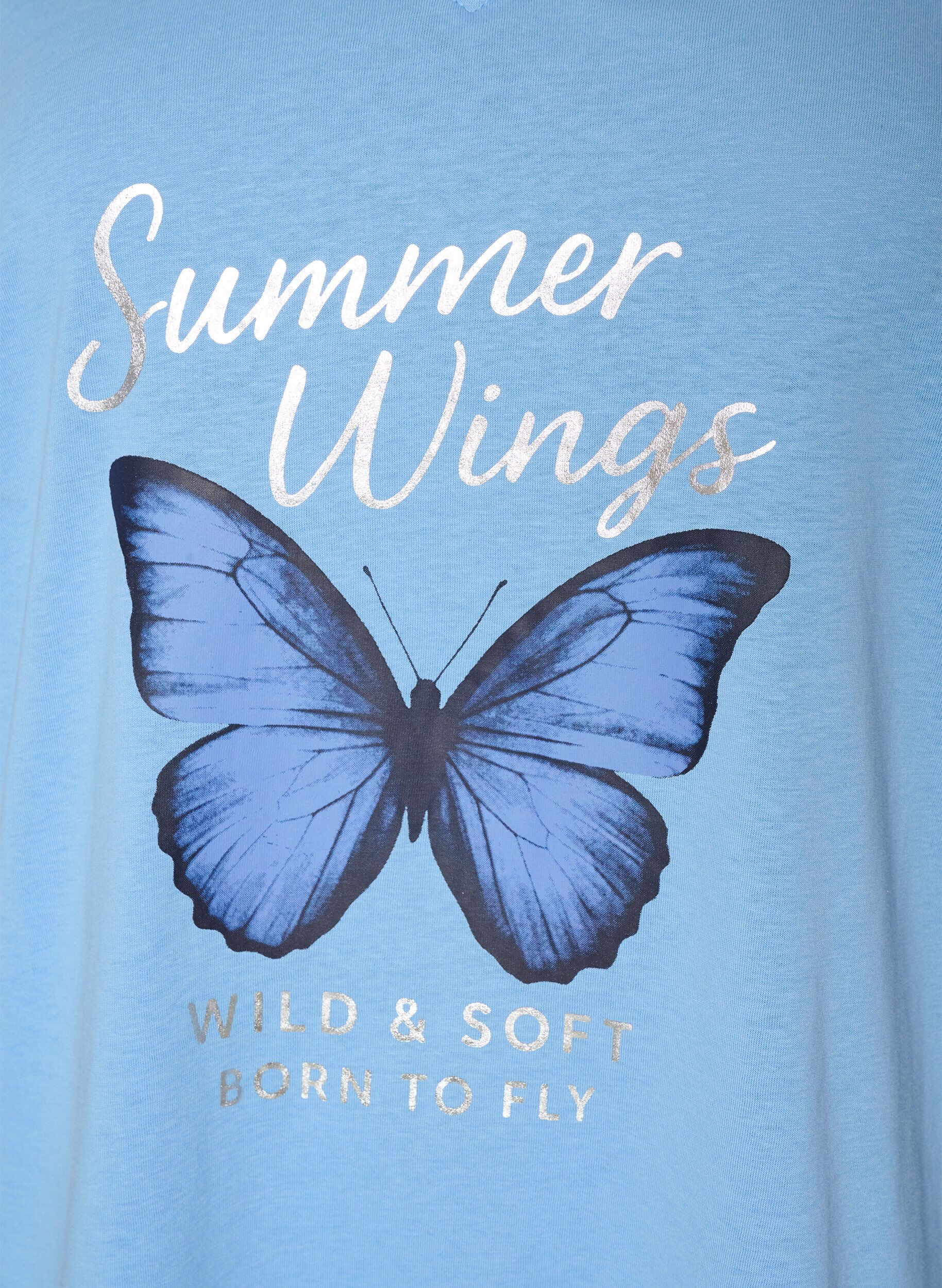 ZizzifashionCotton T-shirt with front print and V-neck, Light Blue, Packshot image number 2