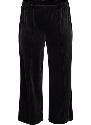 Wide velour trousers, Black, Packshot image number 0