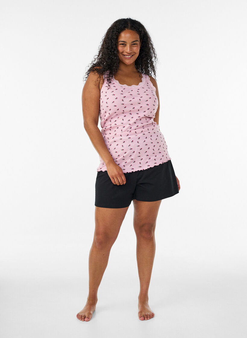 Top with print and lace edge, Red, Model image number 1