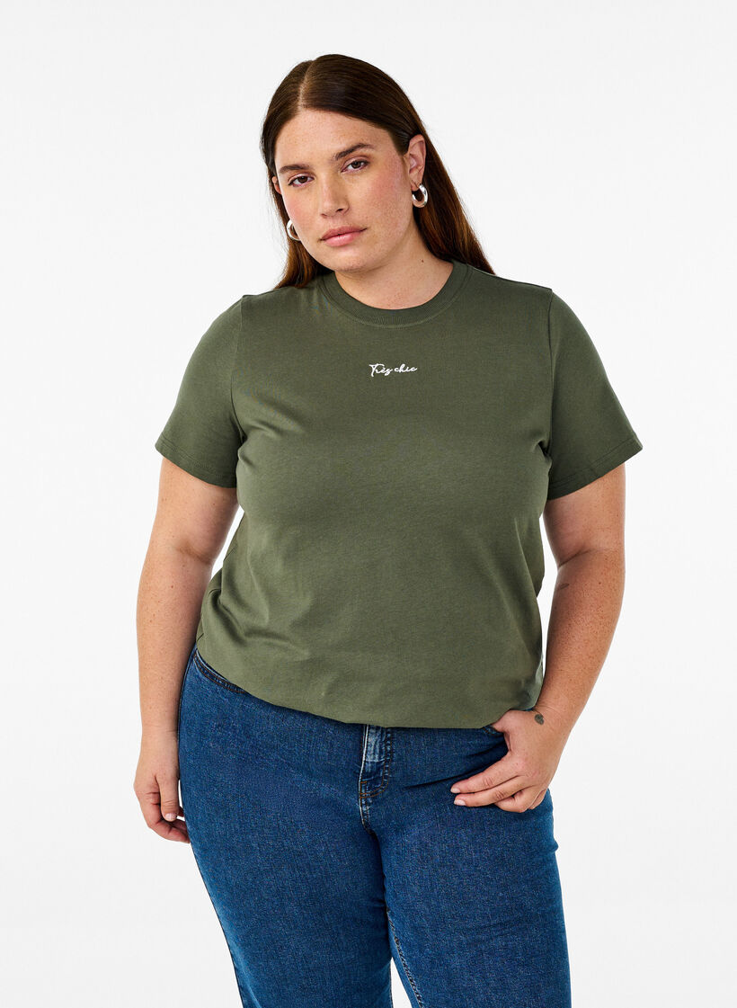 Cotton T-shirt with embroidery detail, Green, Model image number 0