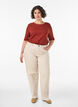 Ribbed jersey blouse with short sleeves, Red, Model image number 1