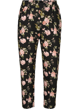 Pyjama bottoms , Black w. Flower, Packshot image number 0