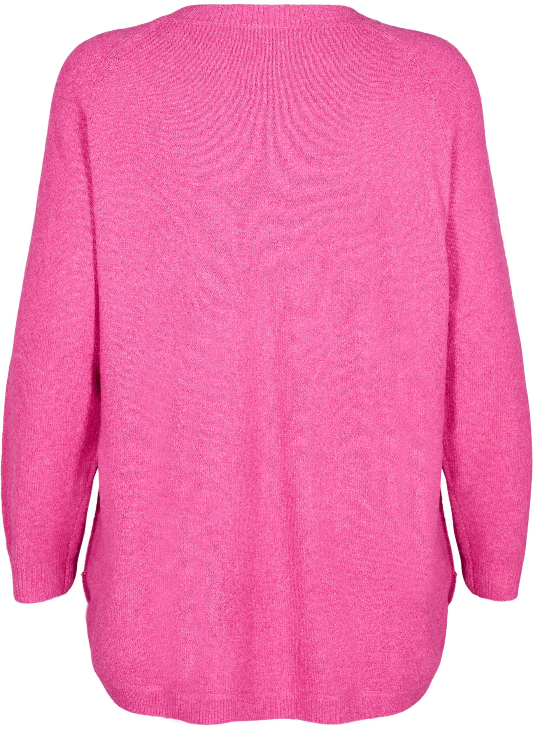 Zizzifashion Long knitted blouse with button detail at the side, Raspberry Rose Mel., Packshot image number 1