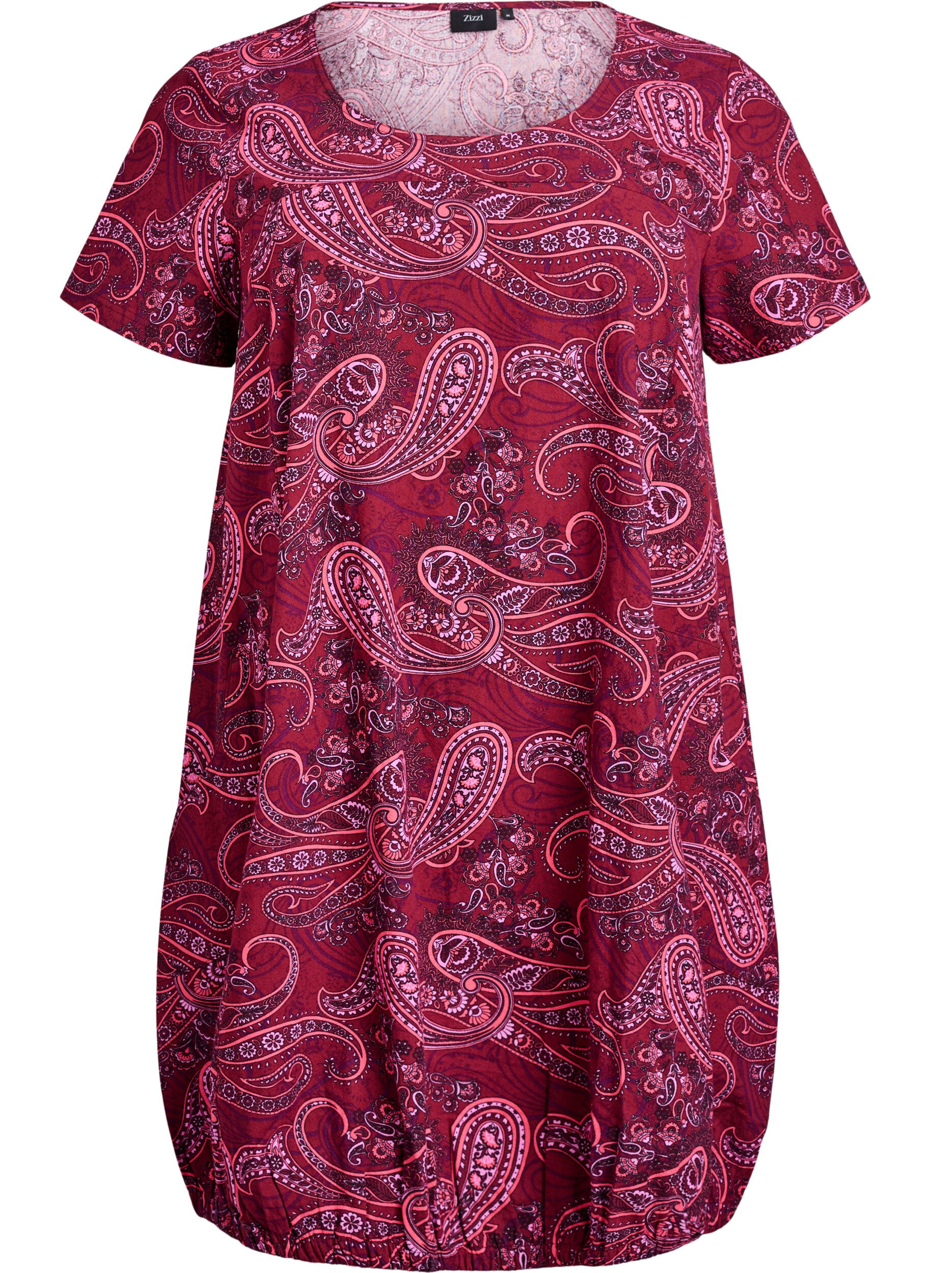 Zizzifashion Short-sleeved cotton dress with print, Red, Packshot image number 0