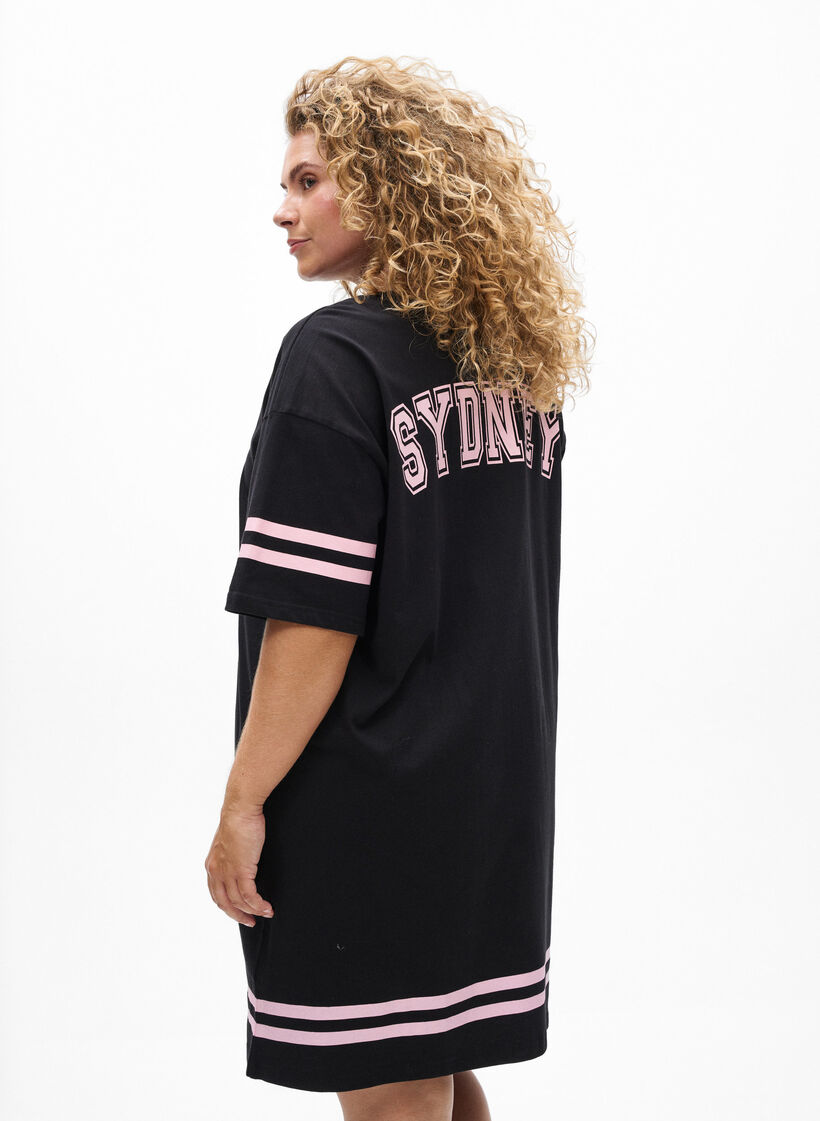 Short T-shirt dress with sporty details, Black, Model image number 2