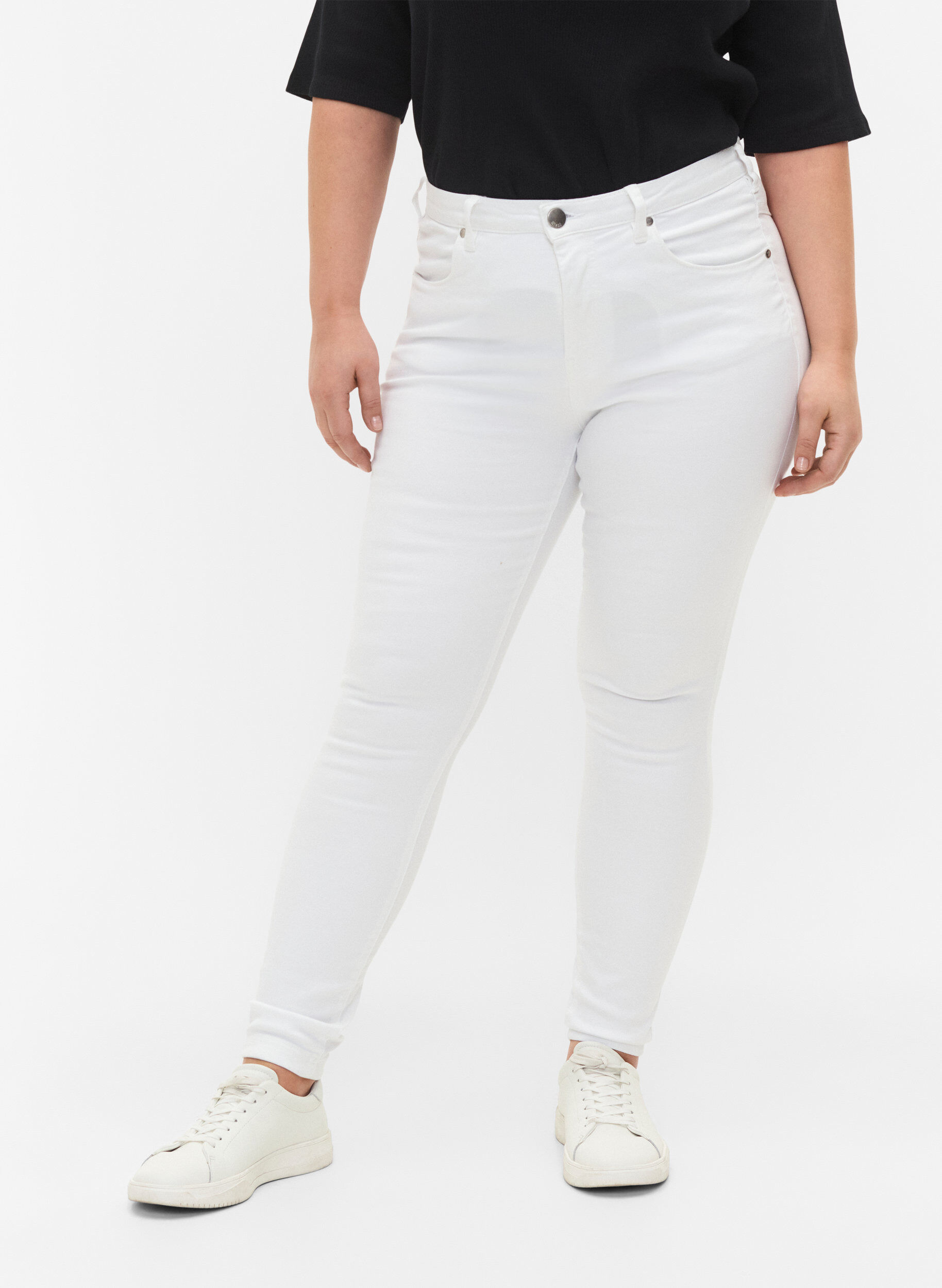 Zizzifashion Super slim Amy jeans with high waist, White, Model image number 3