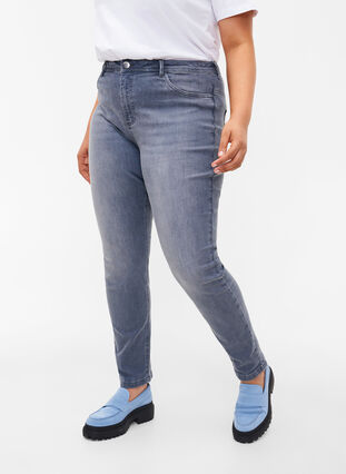 Extra slim Amy jeans with high waist, Grey Denim, Model image number 2