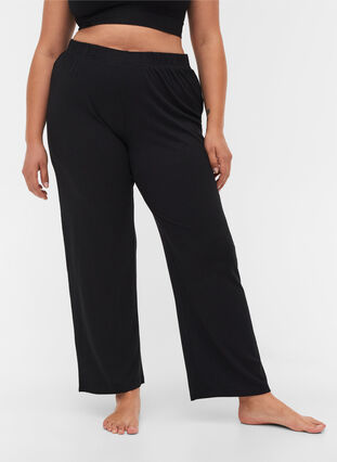 Loose trousers made from ribbed material, Black, Model image number 2
