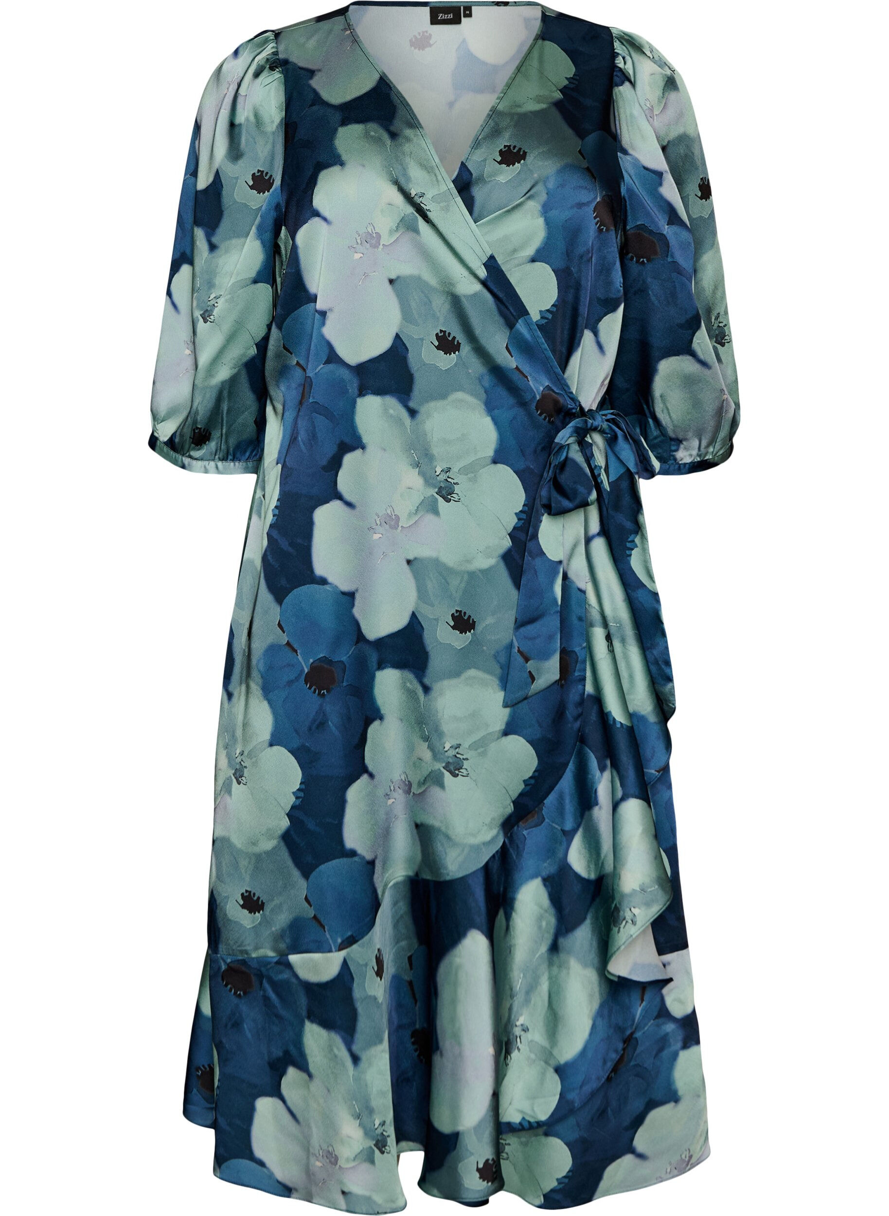 Floral wrap dress with 3/4 sleeves