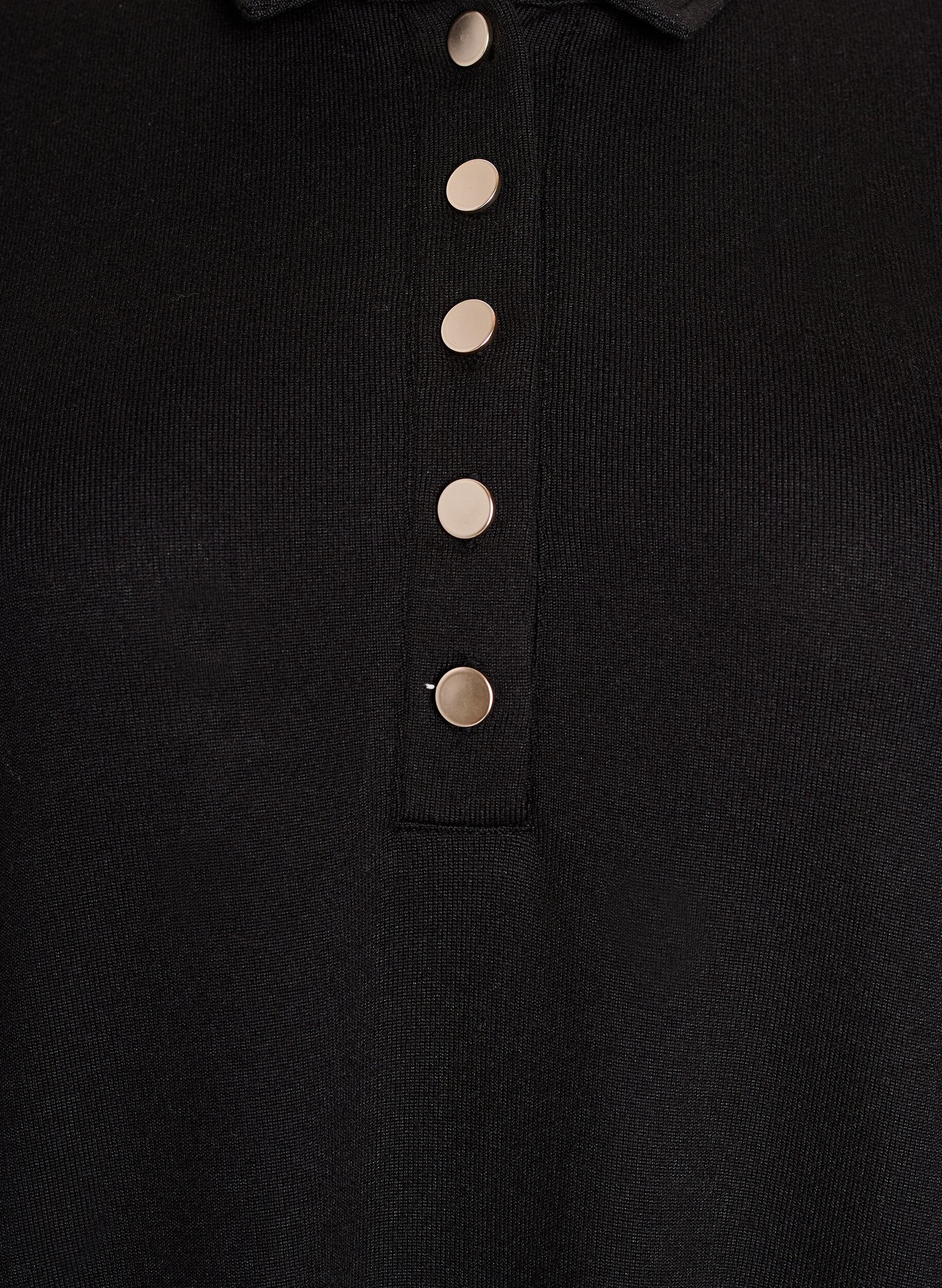 Zizzifashion Short polo dress with buttons and long sleeves, Black, Packshot image number 2