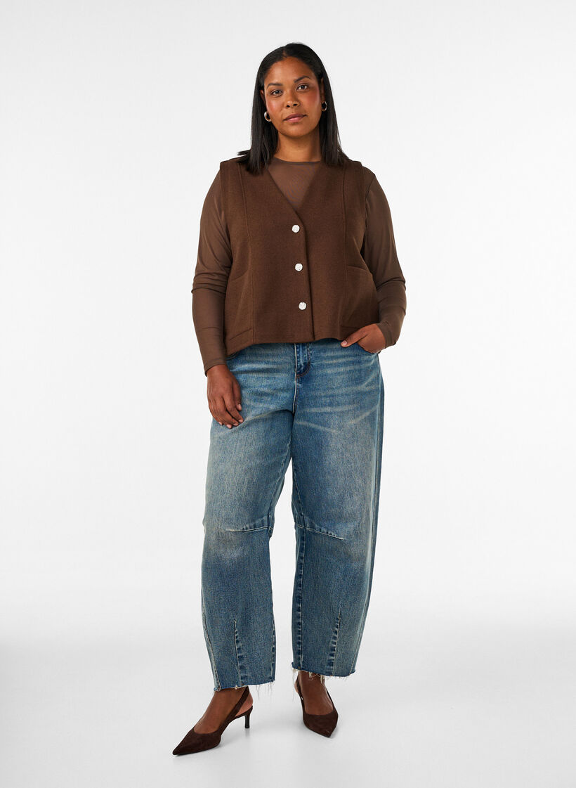V-neck vest with buttons, Brown, Model image number 1