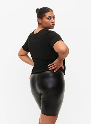 Shiny tight-fitting high-waisted shorts, Black, Model image number 1