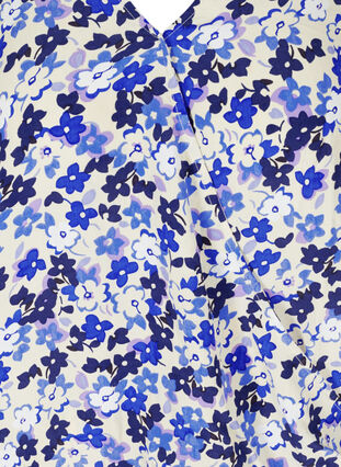 Floral viscose blouse with 3/4 sleeves, Blue Flower AOP, Packshot image number 2