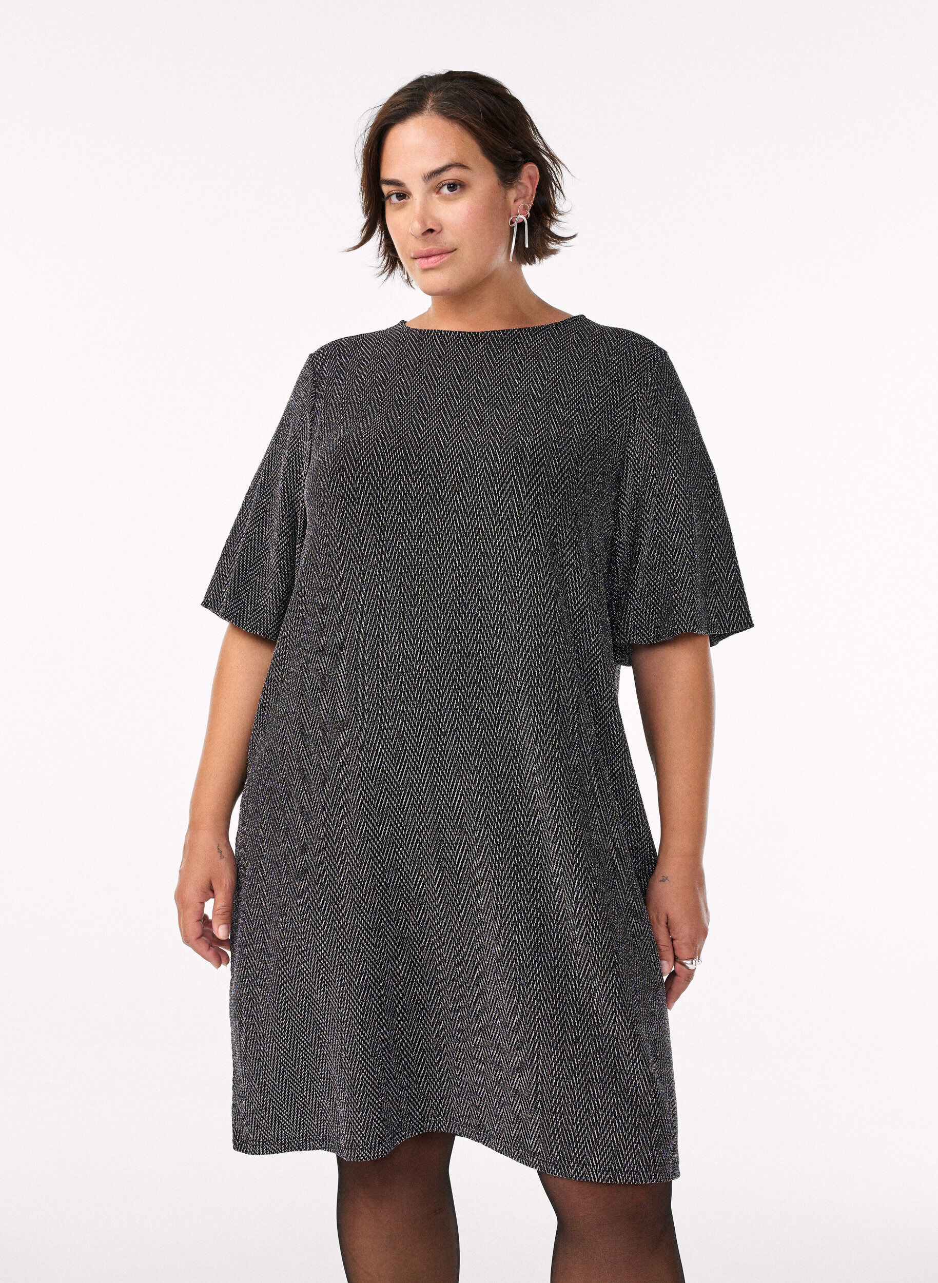 Short dress with glitter pattern, Black, Model