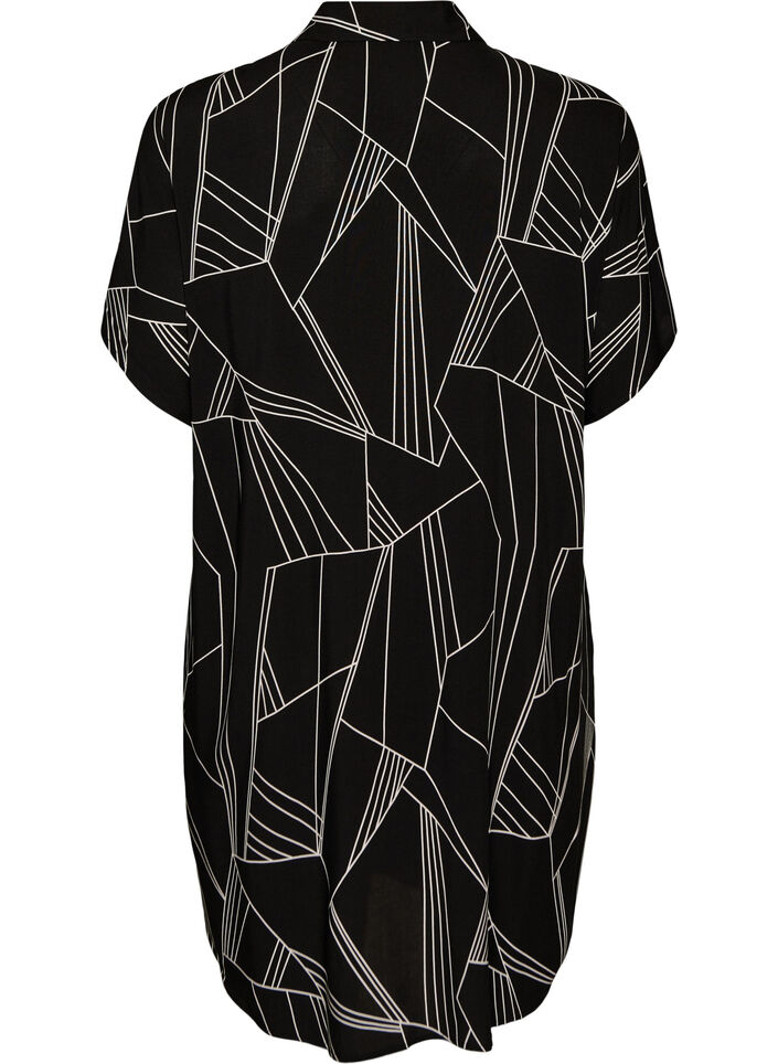 Loose-fitting long shirt in viscose, Black, Packshot image number 1