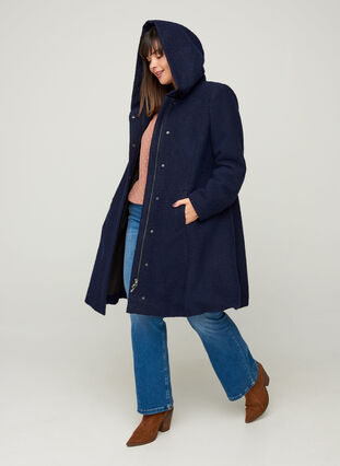 Long coat with wool, Black, Model image number 3