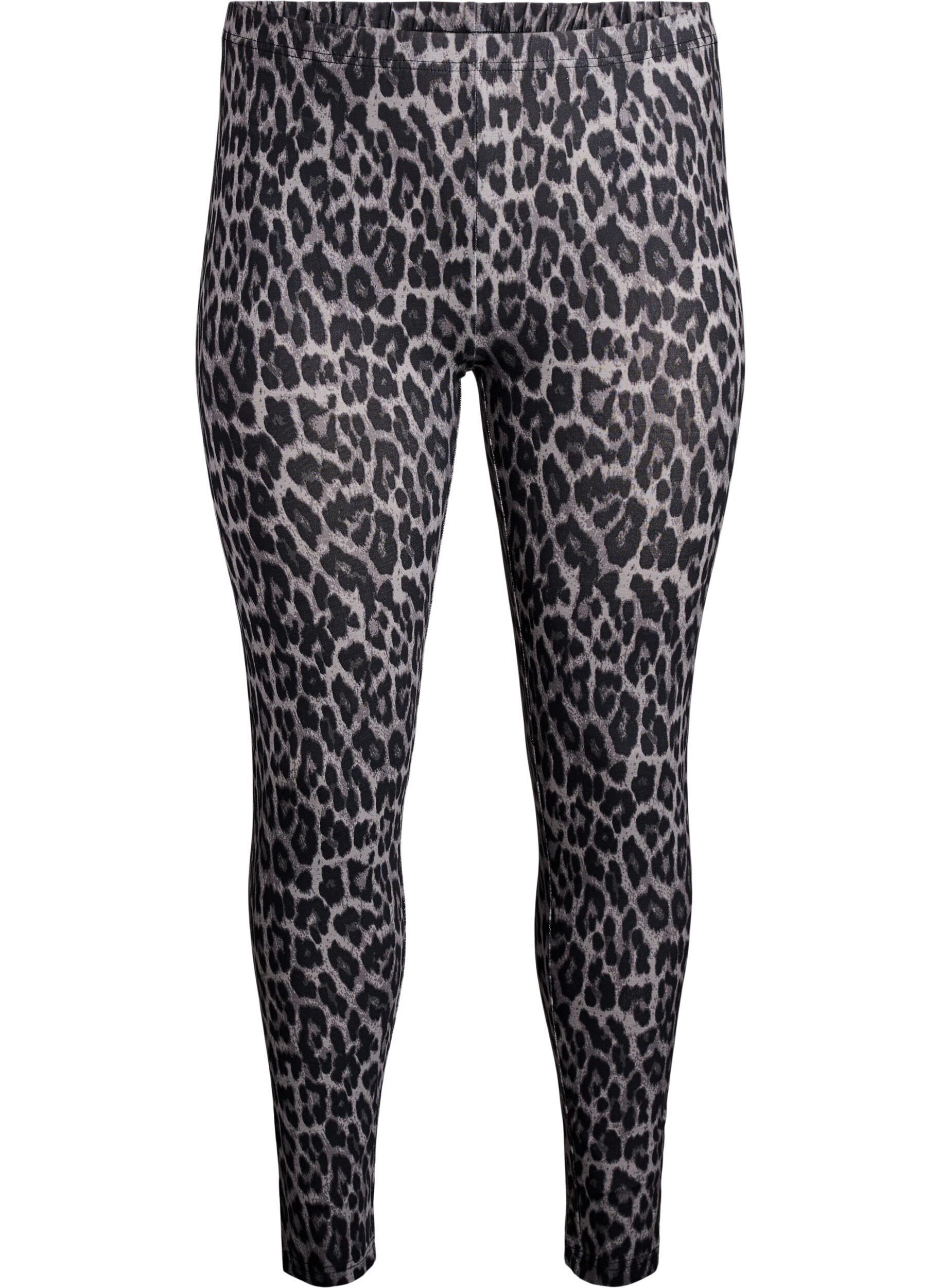 Zizzifashion Viscose leggings with leopard print, Dark Grey, Packshot image number 0