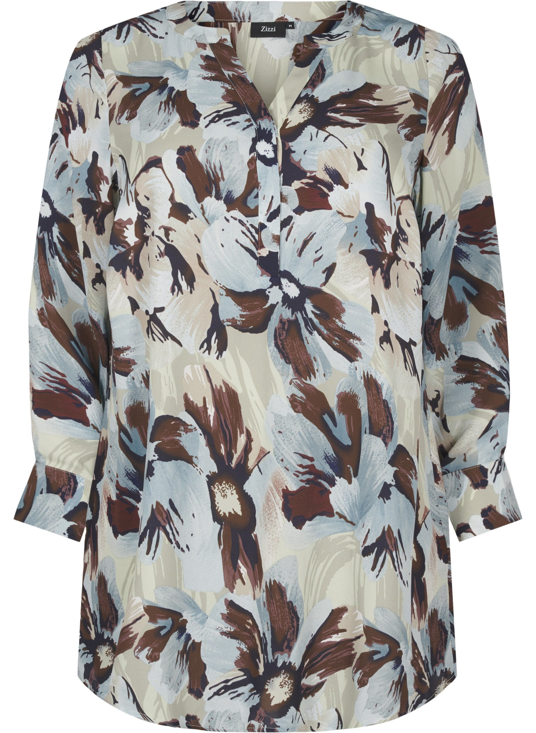 Zizzifashion Long-sleeved tunic with print, Grey Flower AOP, Packshot image number 0