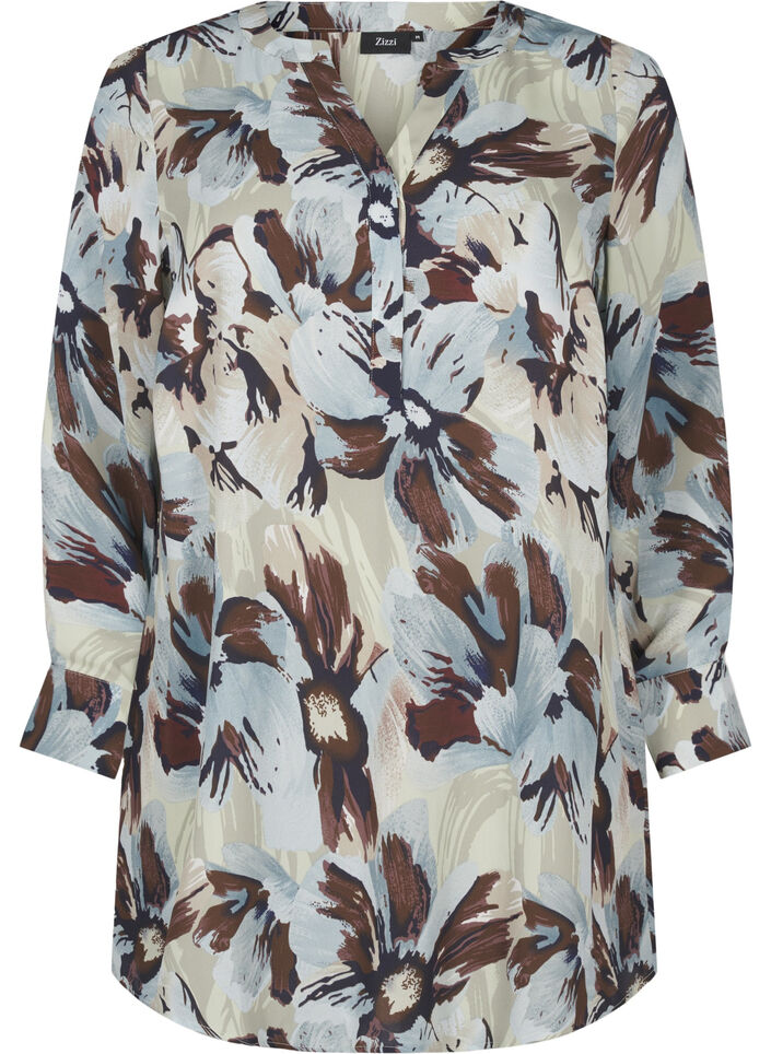 Long-sleeved tunic with print, Grey Flower AOP, Packshot image number 0