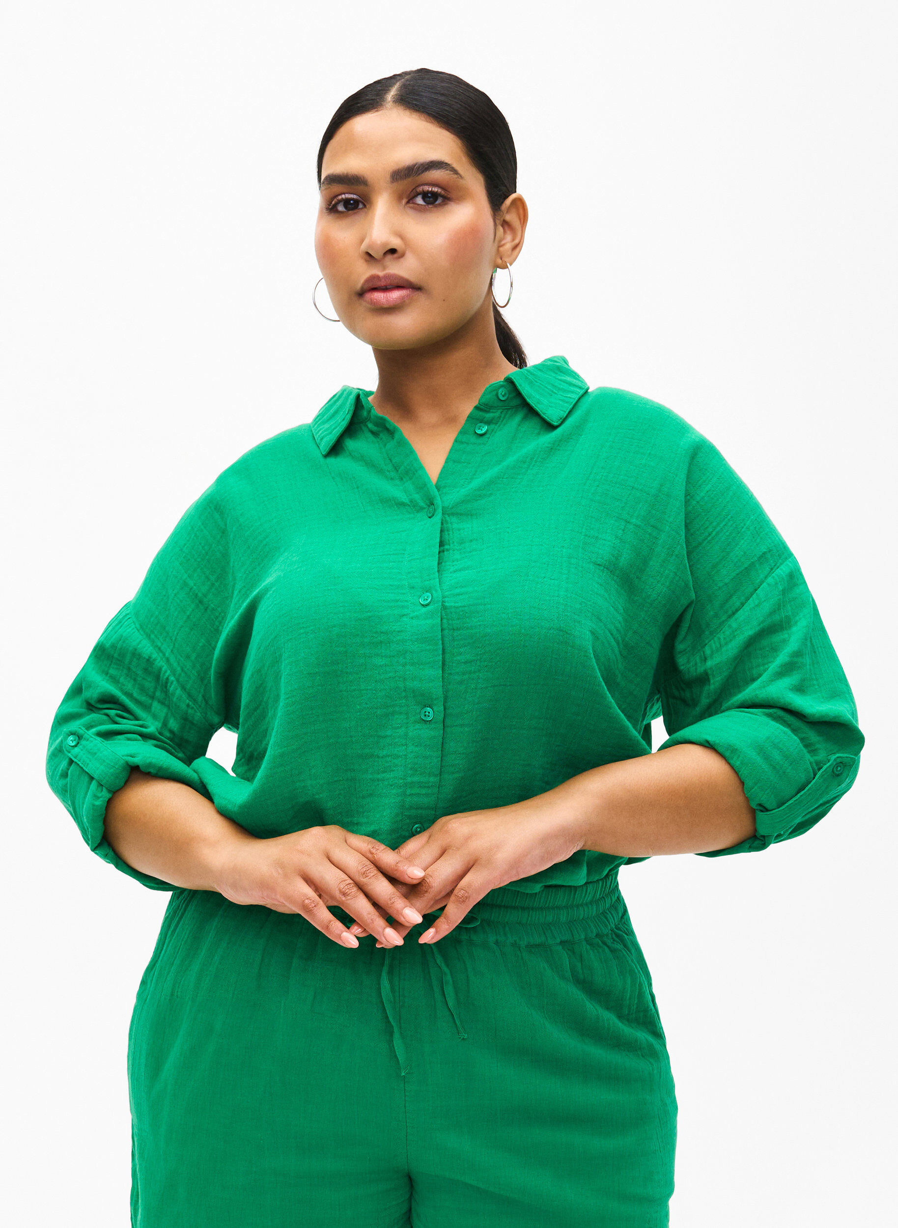 Zizzifashion Shirt with cotton muslin collar, Jolly Green, Model image number 0