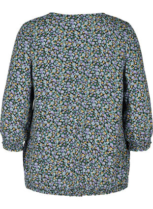 Floral blouse with smock detail, Black AOP, Packshot image number 1