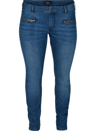 Extra slim Sanna jeans with zipper details, Blue denim, Packshot image number 0