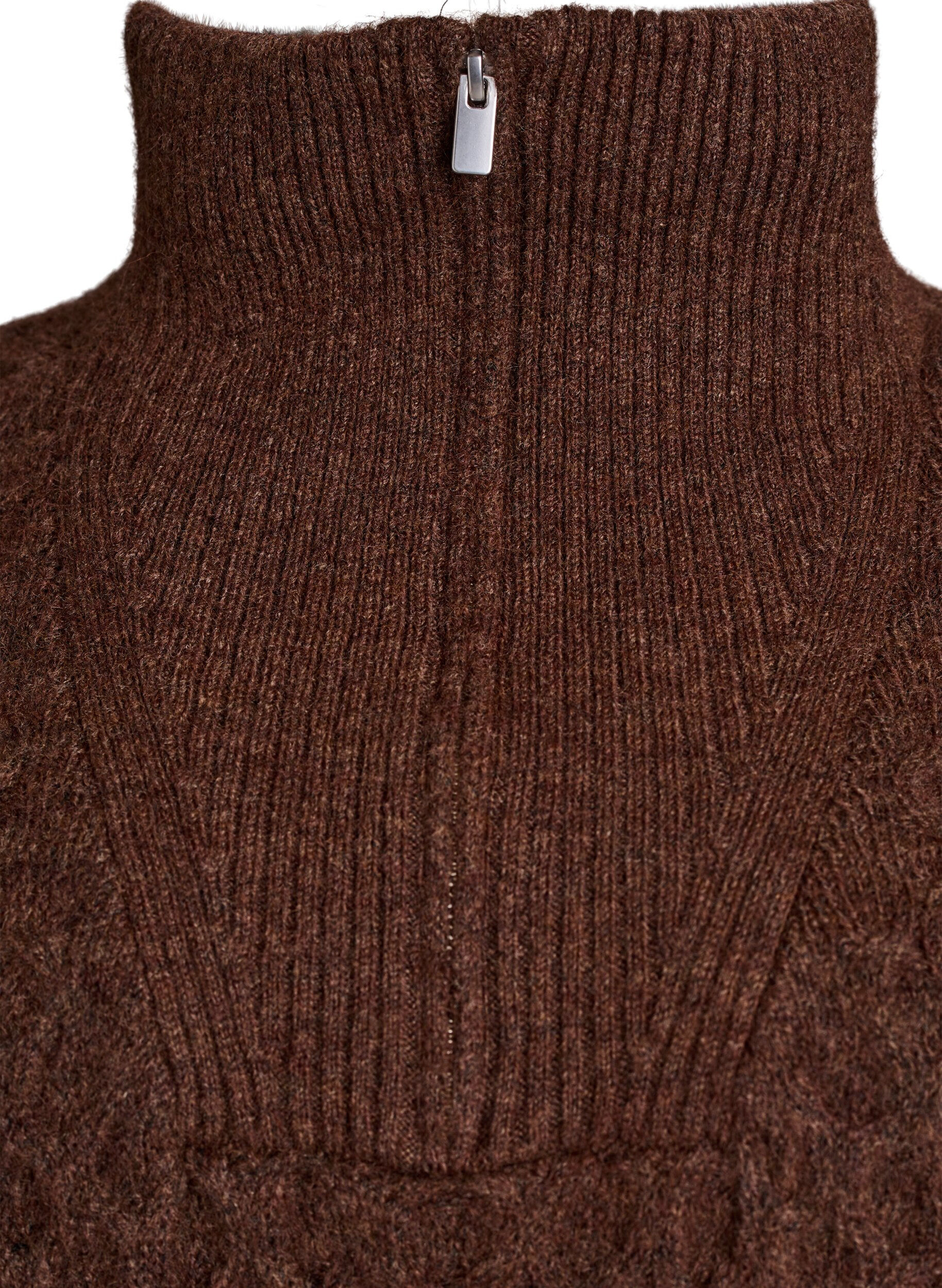 Zizzifashion Jumper with a high neck and texture, Brown, Packshot image number 2