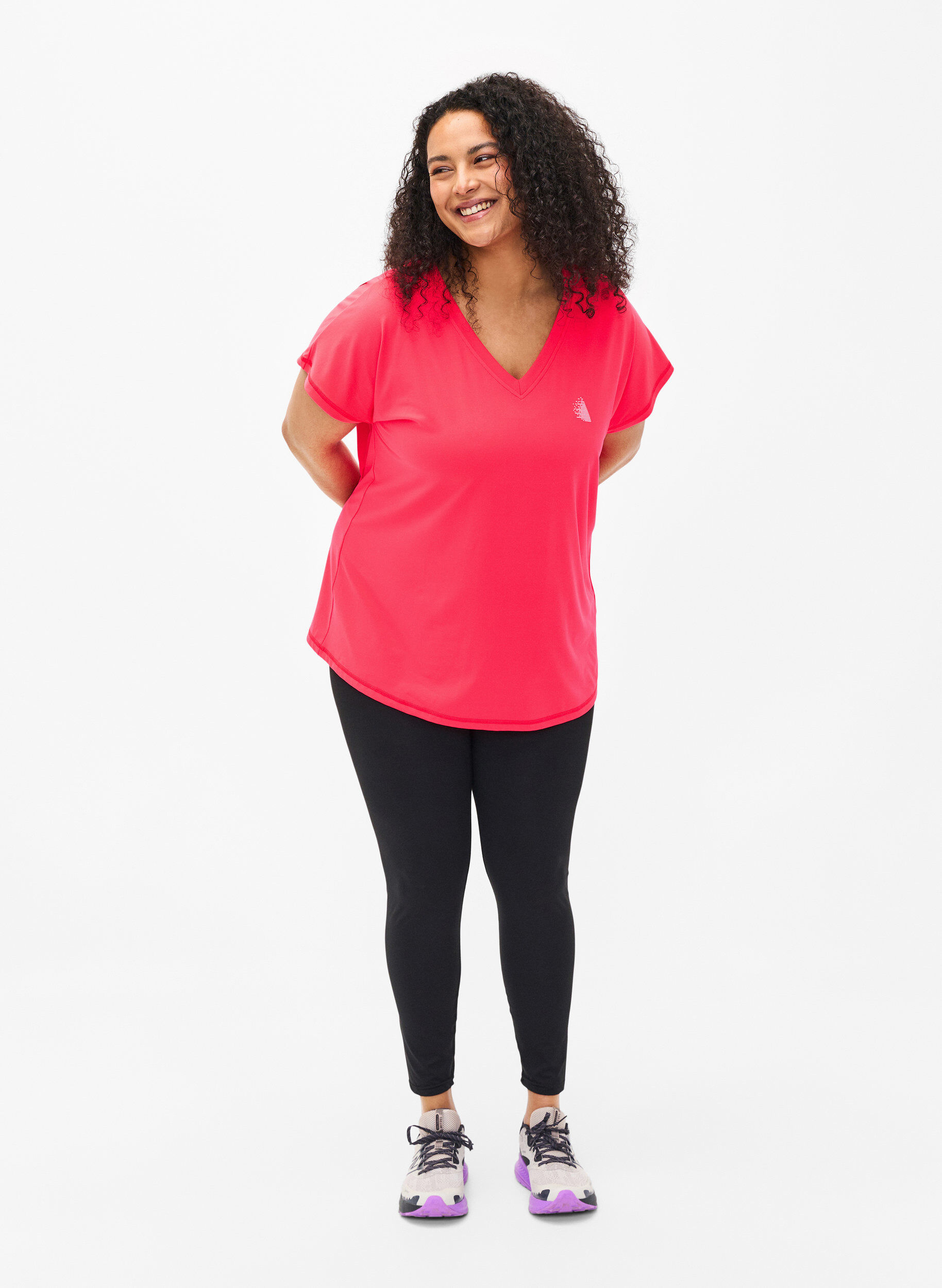 Zizzifashion Loose training t-shirt with v-neck, Neon Diva Pink, Model image number 2