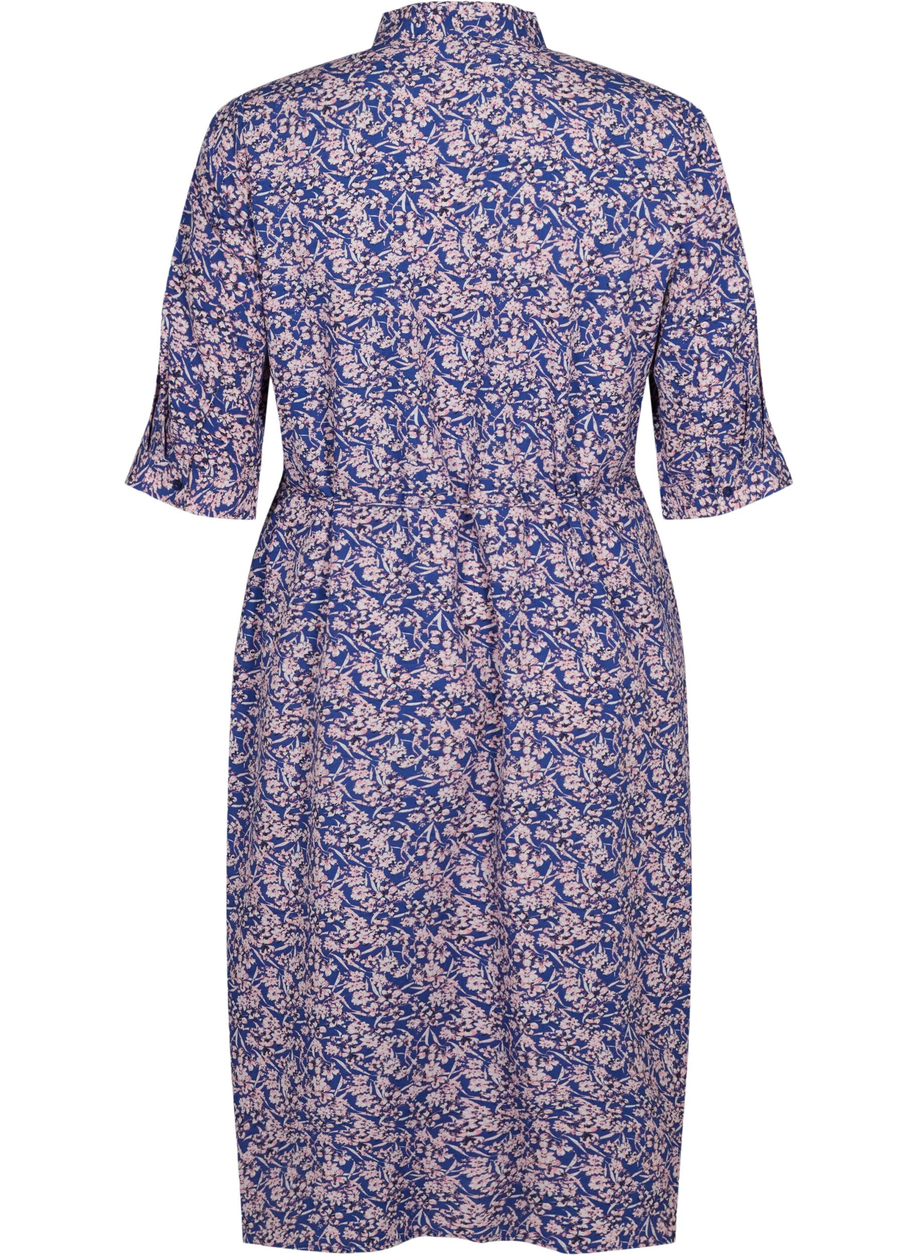 Zizzifashion FLASH - Shirt dress with floral print, Strong Blue Flower, Packshot image number 1