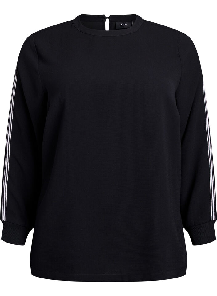 Blouse with stripe detail on the sleeves, Black, Packshot image number 0