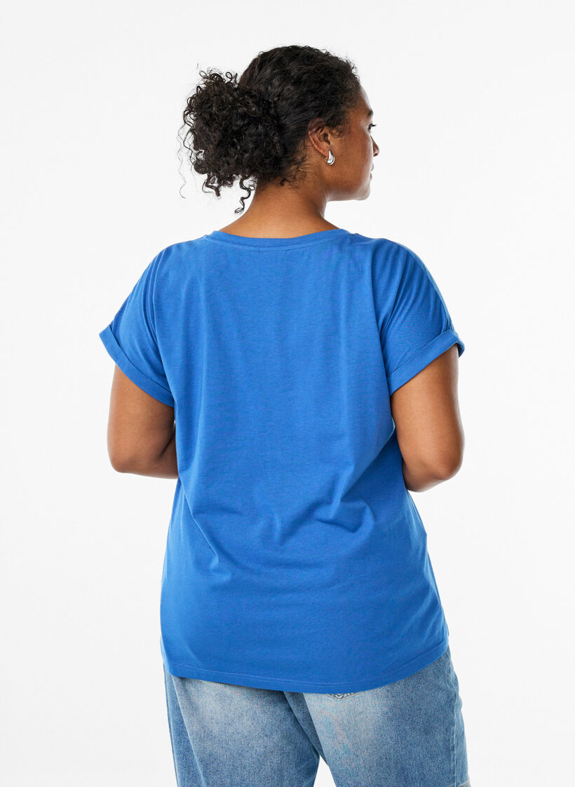 Short sleeve cotton blend T-shirt, Blue, Model image number 2