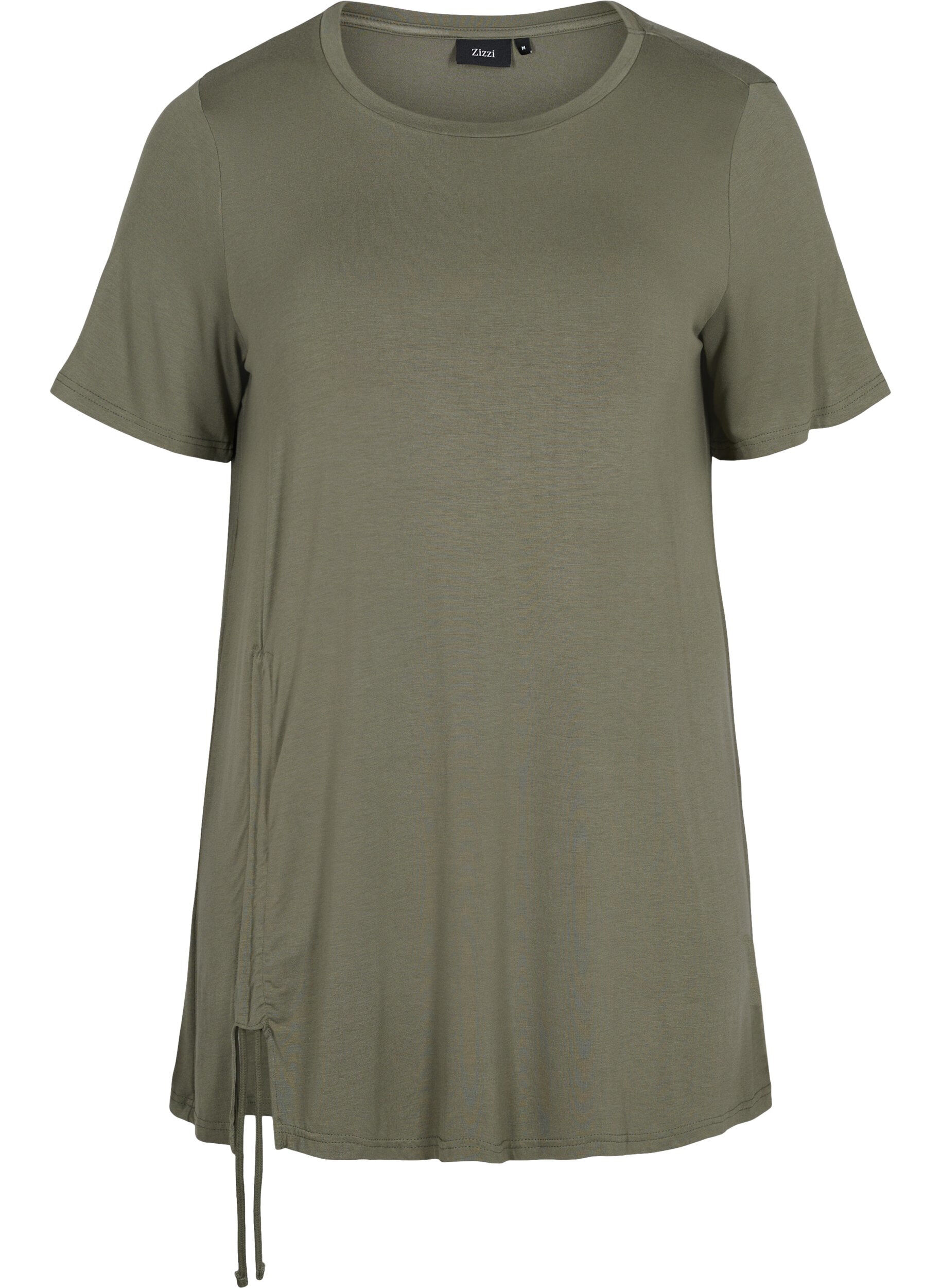 Zizzifashion Short-sleeved viscose tunic with snow details, Dusty Olive, Packshot image number 0