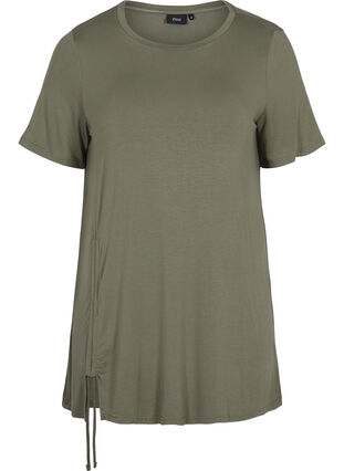 Short-sleeved viscose tunic with snow details, Dusty Olive, Packshot image number 0