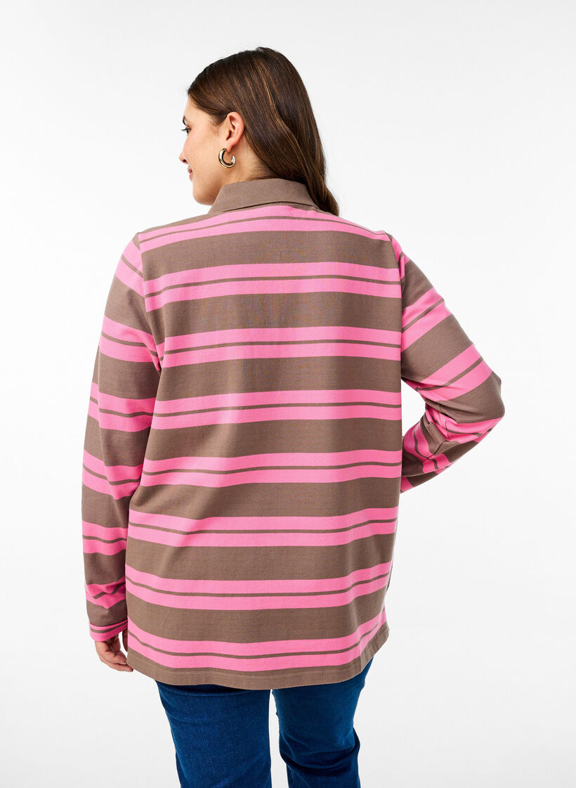 Striped polo shirt with long sleeves, Pink, Model image number 2