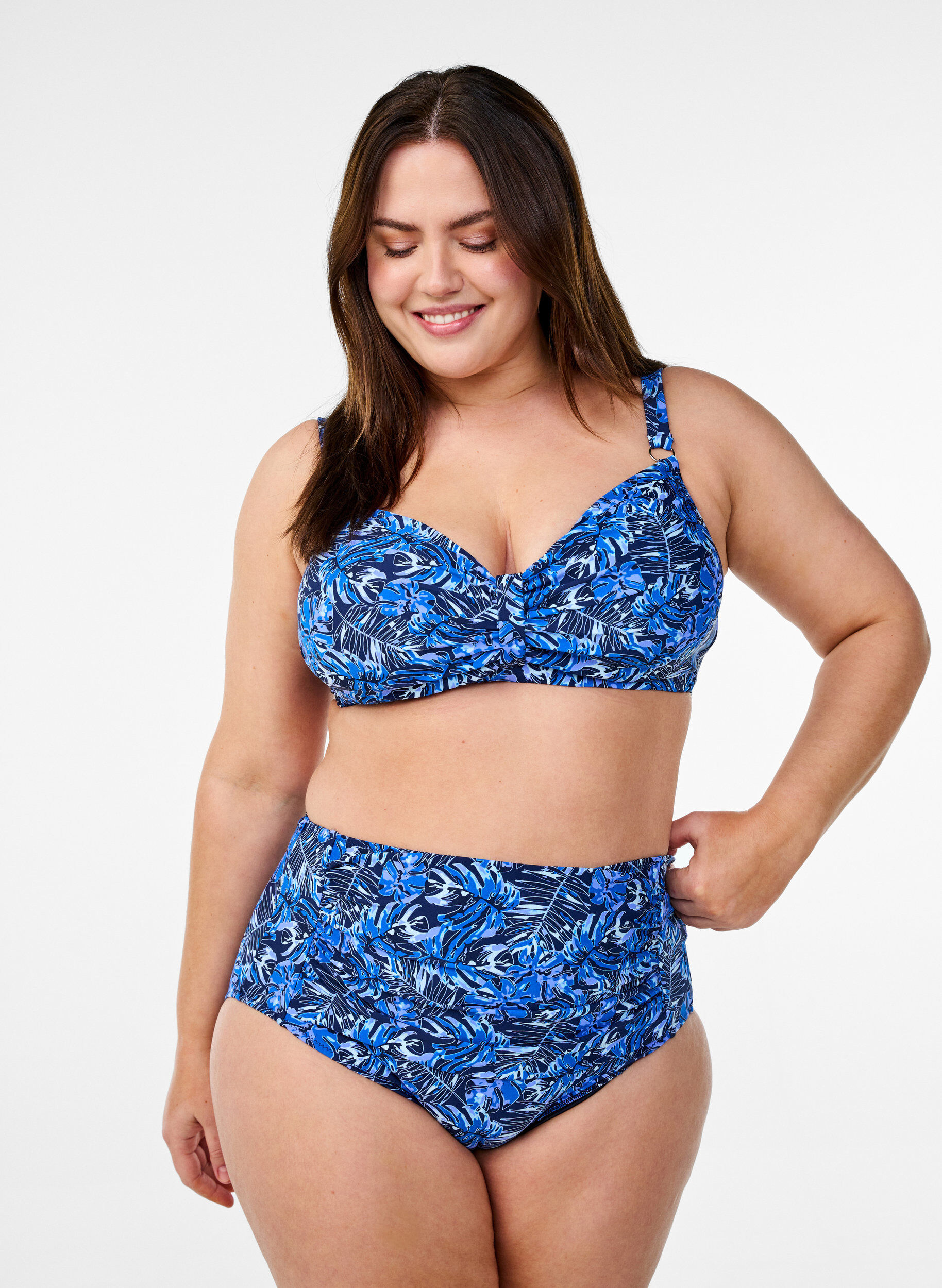 ZizzifashionHigh-waisted bikini bottoms with pattern, Blue, Model image number 0