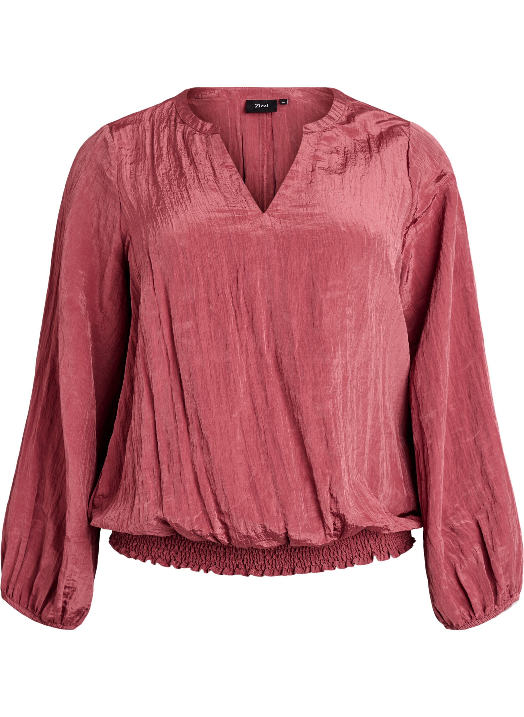 Blouse with V-neck and crinkled texture