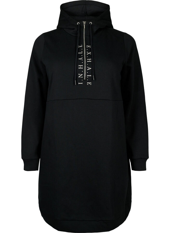 Sporty sweat dress with a hood, Black/Grey, Packshot image number 0