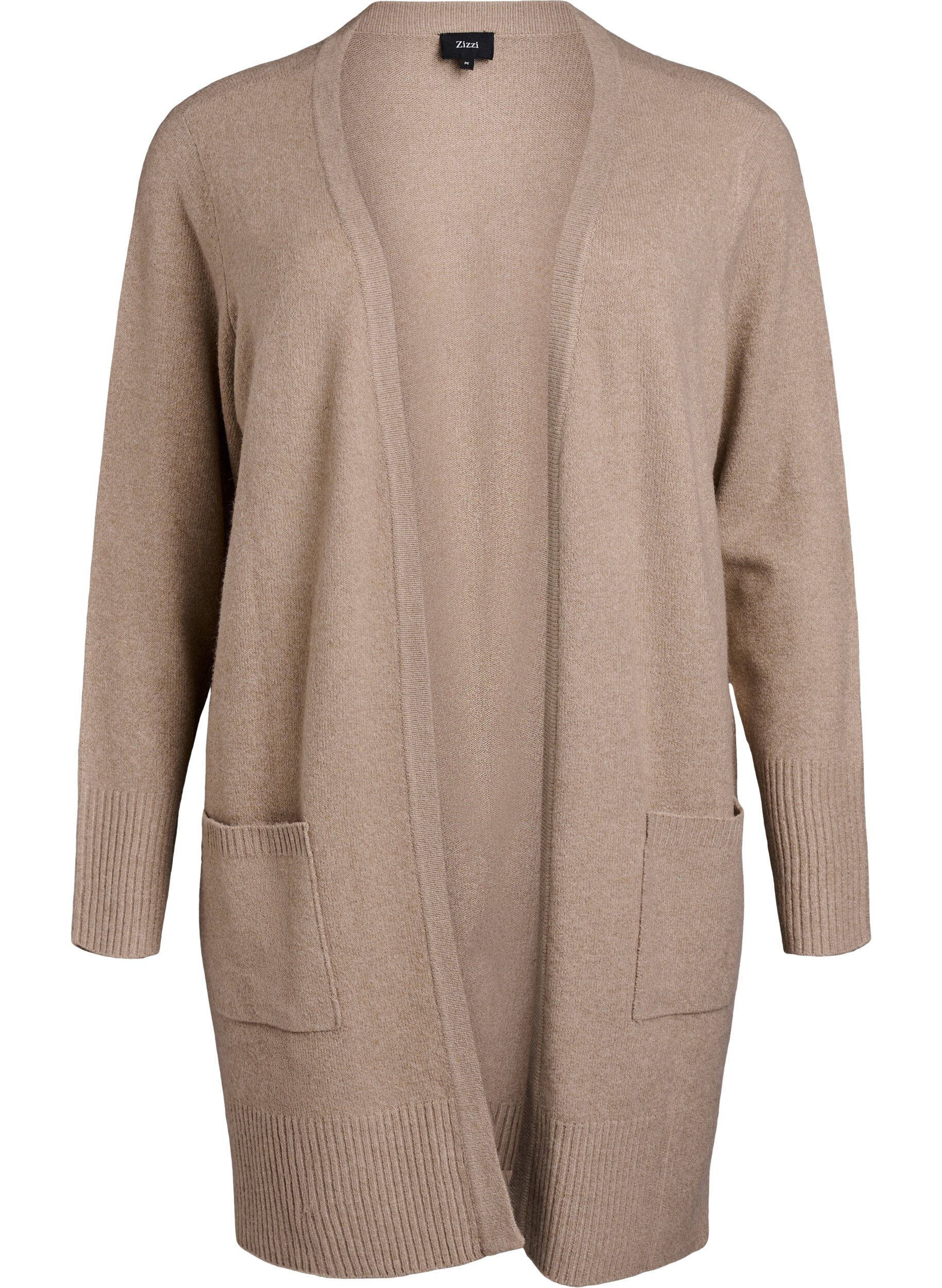 Zizzifashion Ribbed Knit Cardigan with Pockets, Beige, Packshot image number 0